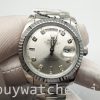 Rolex Day-Date 128239 Férfi 36 mm-es gyémánt tárcsás ezüst tárcsás automata óra