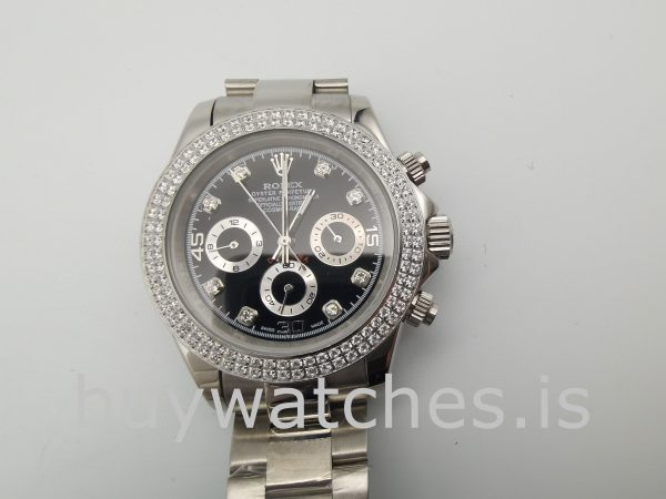Rolex Daytona Diamond Bezel Black Dial Women 40mm Automatic Watch