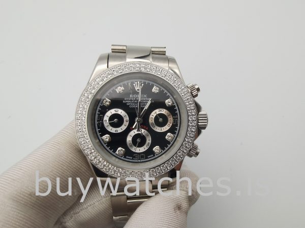 Rolex Daytona Diamond Bezel Black Dial Women 40mm Automatic Watch
