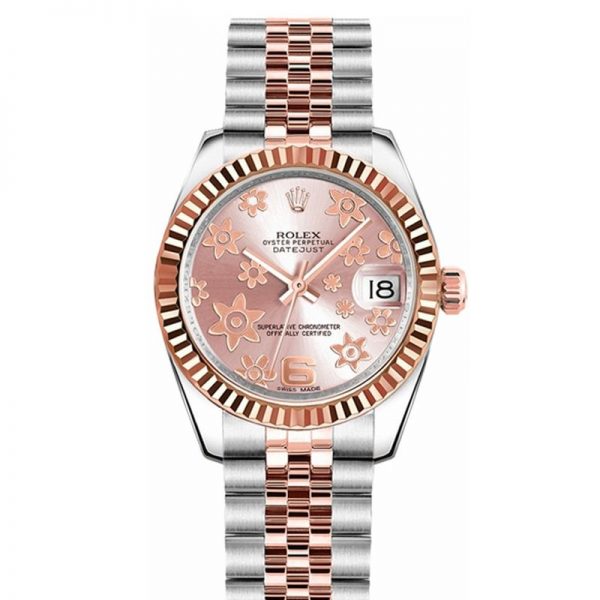 Rolex Datejust 178271 Unisex 31 mm-es rózsaszín virágos tárcsás automata óra